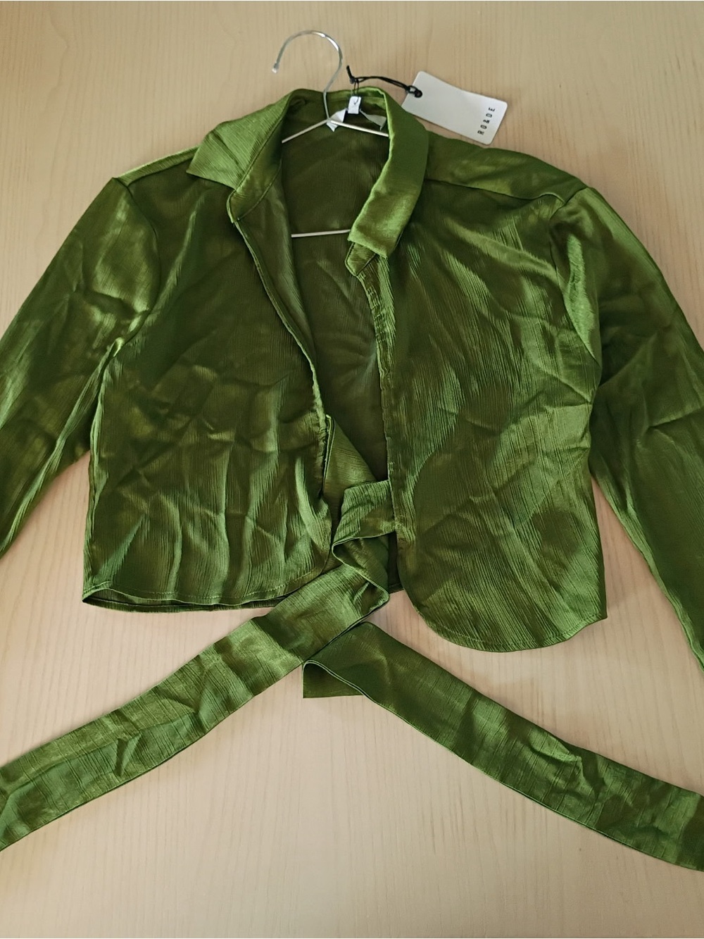 Ro & De Olive Green Tie-Front Satin Jacket